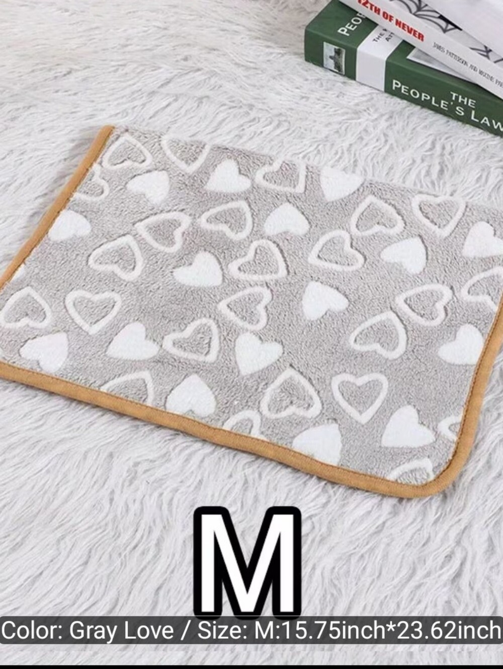 Gray Love Plush Pet Blanket Gray with White Heart Print, Size M